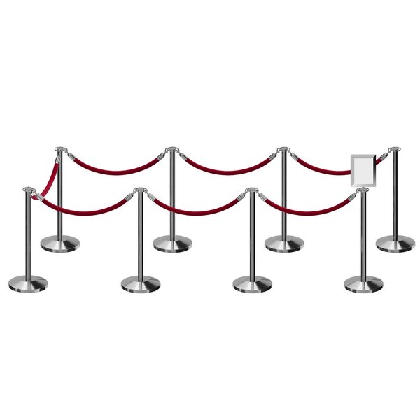 Montour Line Stanchion Post & Rope Kit Pol.Steel, 8FlatTop 7Maroon Rope 8.5x11V Sign C-Kit-7-PS-FL-1-Tapped-1-8511-V-7-PVR-MN-PS